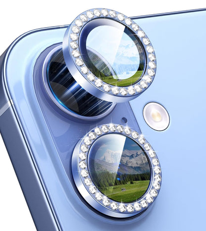AIG Camera Lens Protector for iPhone 17 – Bling Diamond Metal Ring, 9H Tempered Glass (Blue Diamond, Scratch-Proof, Case Friendly)