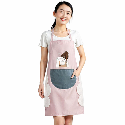 Stylish Waterproof Kitchen Apron for Women with Front Pocket & Cute Print