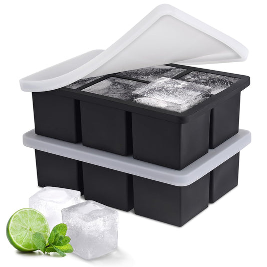AIG Ice Cube 02 Pack Tray with Lid – 6 Large Square Silicone Molds for Whiskey, Cocktails, Juice & Coffee