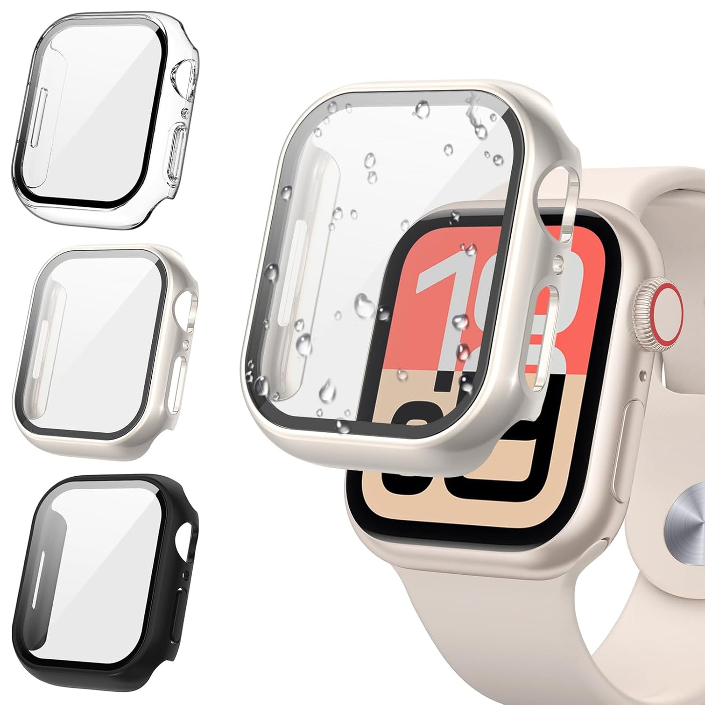 AIG Clear Hard Case with Tempered Glass for Apple Watch 40mm (Series 4/5/6) - Clear+Starlight+Black (03 Pack)