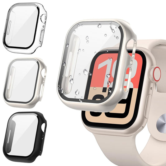 AIG Clear Hard Case with Tempered Glass for Apple Watch 40mm (Series 4/5/6) - Clear+Starlight+Black (03 Pack)