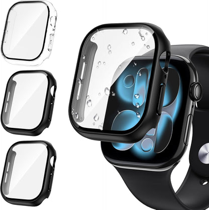 AIG Clear Hard Case with Tempered Glass for Apple Watch 40mm (Series 4/5/6) - Black+Black+Clear (03 PACK)