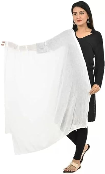 AIG THE FASHION 100% Nazmin Chiffon Casual Dupatta – 2.25m with Pom-Pom Lace | Lightweight Nazneen Chiffon | Perfect for Festivals, Parties & Traditional Outfits - WHITE
