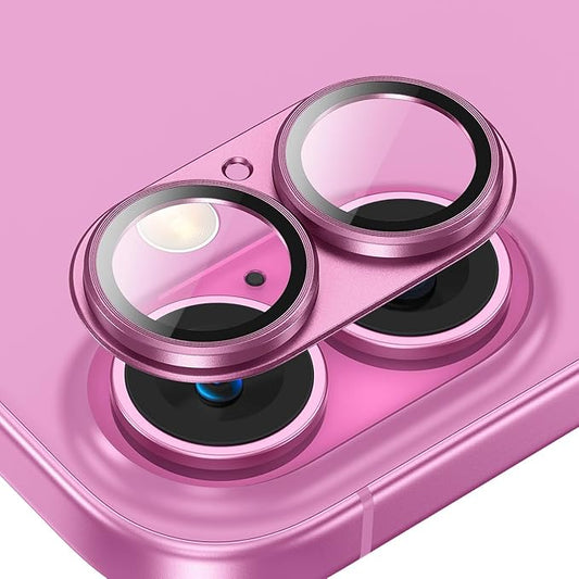 AIG Camera Lens Protector for iPhone 16 / 16 Plus – Tempered Glass with Metal Frame - Pink Joint