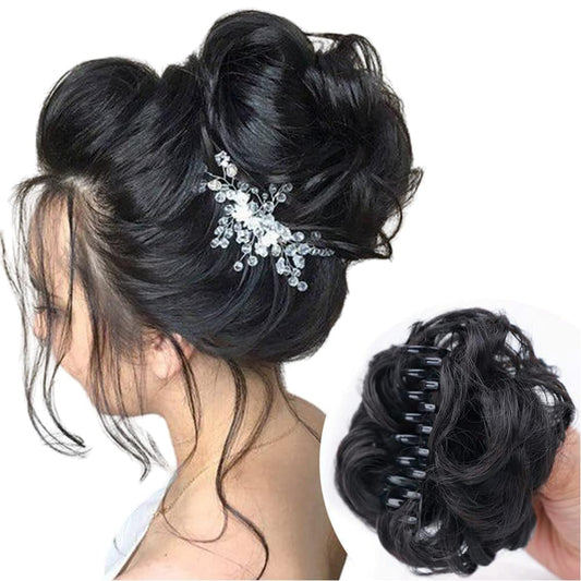 AIG Claw Clip in Hair Bun Messy Hair Extension for Women & Girls Flower Clutcher Black