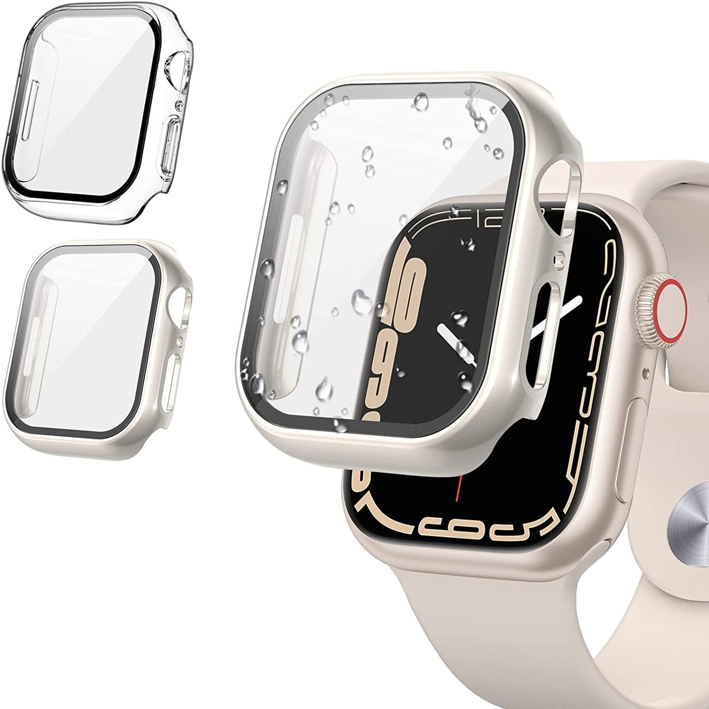 AIG Clear Hard Case with Tempered Glass for Apple Watch 40mm (Series 4/5/6) - Starlight+Clear (02 PACK)