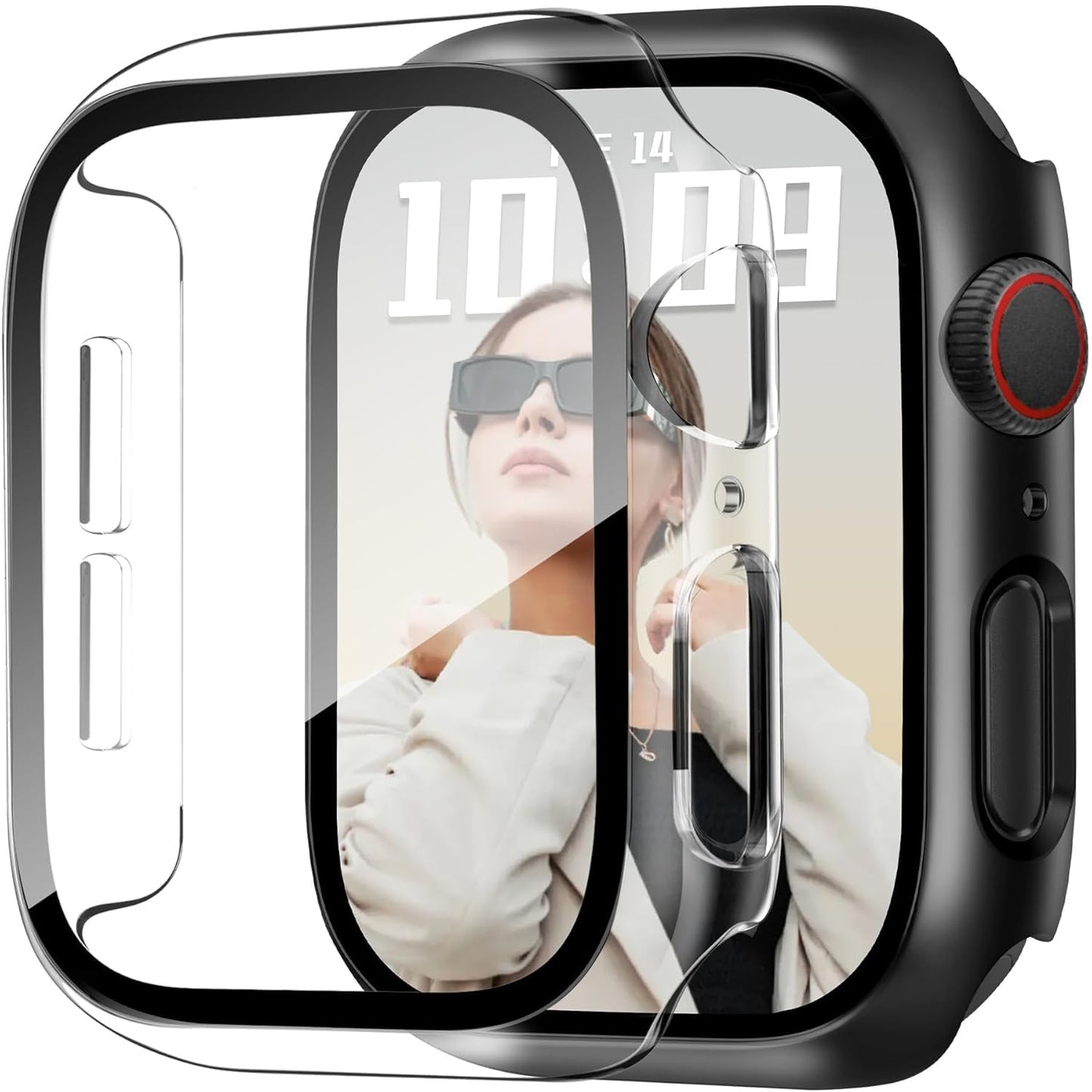 AIG Bumper Hard Case with Tempered Glass for Apple Watch Compatible with Series 6/5/4, 40mm Ultra-Thin Protective Cover with iWatch Screen Protector - Black+Clear (02 PACK)