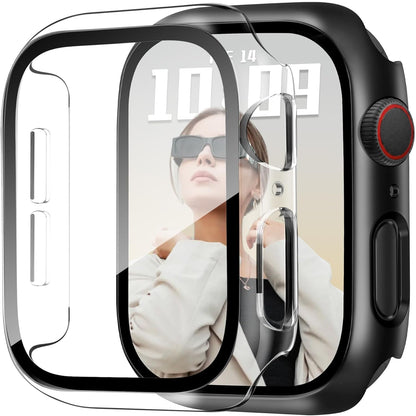 AIG Bumper Hard Case with Tempered Glass for Apple Watch Compatible with Series 6/5/4, 40mm Ultra-Thin Protective Cover with iWatch Screen Protector - Black+Clear (02 PACK)