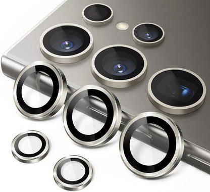 AIG Camera Lens Protector for Samsung Galaxy S24 Ultra – 9H Glass & Aluminum Alloy Rings (Natural Titanium Grey)