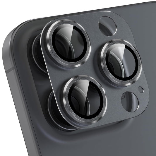 AIG iPhone 16 Pro/16 Pro Max Camera Lens Protector – Bling 9H Tempered Glass Cover with Metal Ring (Black Joint)