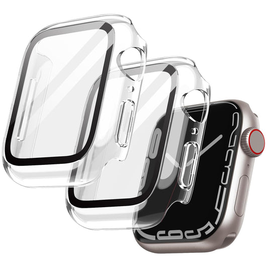 AIG Cover Case with Screen Protector for Apple Watch Series 9/8/7 (45mm) – All-Round Protective Case with Built-in Tempered Glass – High Sensitivity Touch – 2 Pack (Clear)
