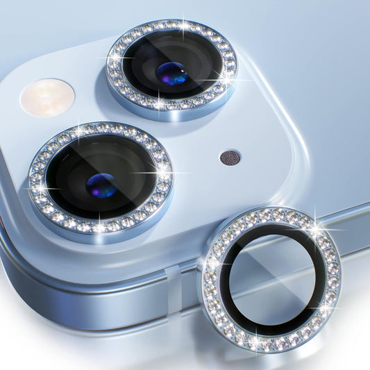 AIG iPhone 14/iPhone 14 Plus Camera Lens Protector Bling, 9H Tempered Glass Camera Cover Screen Protector Metal Ring Decoration Accessories