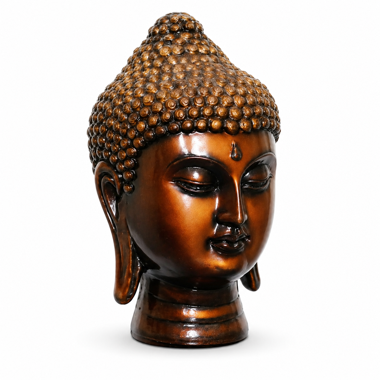 Handcrafted Brass Buddha Head Idol, Bronze Finish, Meditation Décor Statue for Home, Office, Yoga Studio