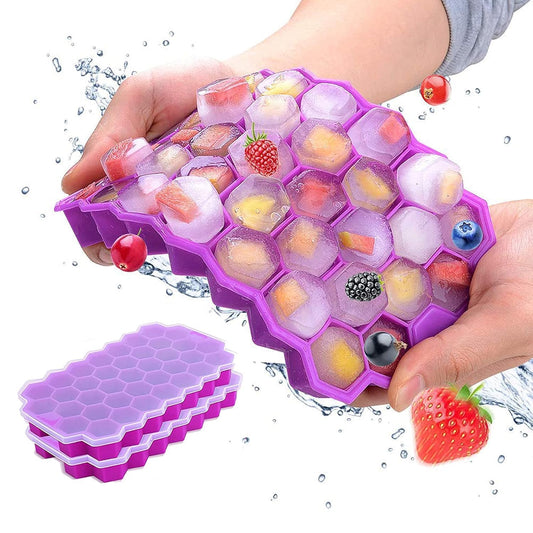 AIG Silicone Ice Cube Trays with Lids – 2 Pack Easy-Release Hexagon Ice Maker for Freezer, Reusable Food-Grade Ice Molds for Cocktail Bar, Whiskey, Iced Coffee & Home Kitchen (Purple)