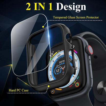 AIG Clear Hard Case with Tempered Glass for Apple Watch 40mm (Series 4/5/6) - Black (03 PACK)