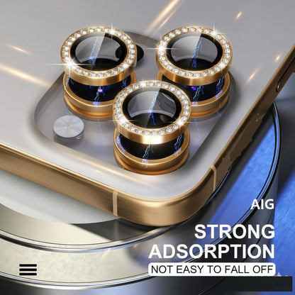 AIG Camera Lens Protector for iPhone 15 Pro/15 Pro Max – UHD 9H Glass, Diamond Gold