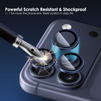 AIG Camera Lens Protector for iPhone 17 Pro / Pro Max – 9H Tempered Glass with Metal Ring, Scratch Resistant, HD Clear (Blue)