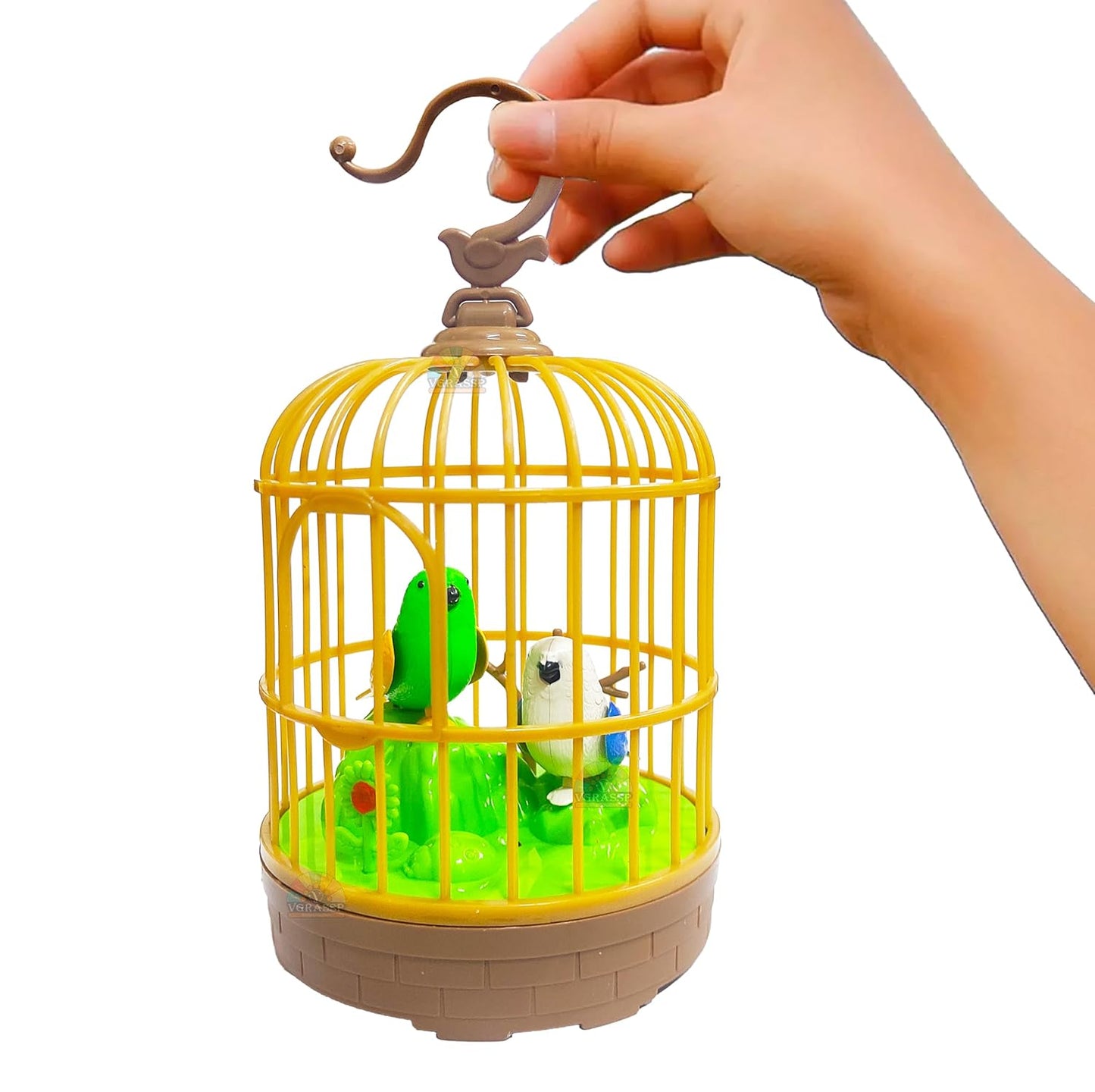 AIG Sound-Activated Chirping Bird Toy in Hanging Cage – LED, Flapping Wings & Moving Beak for Kids (Design 2)