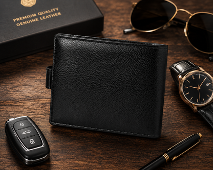 Men's Premium Leather Wallet | RFID Blocking Bifold Wallet with Card Holder, Cash Compartment & Coin Pocket | Slim Stylish Wallet for Men | Black
