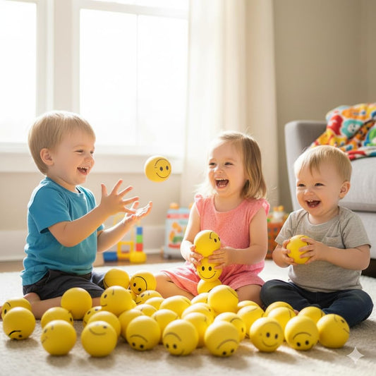 AIG 6 Pcs Smiley Squeeze Balls for Kids & Adults – 2 Inch Yellow Stress Relief & Sensory Fidget Toys