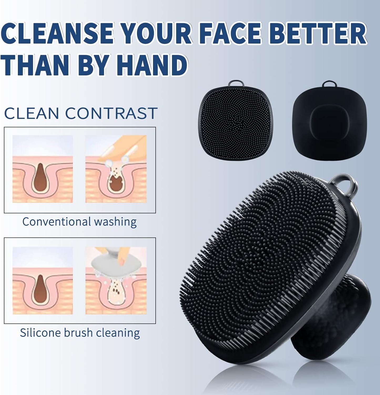 Silicone Face Scrubber (Black, 2 Pack) – Soft Deep Cleansing Brush