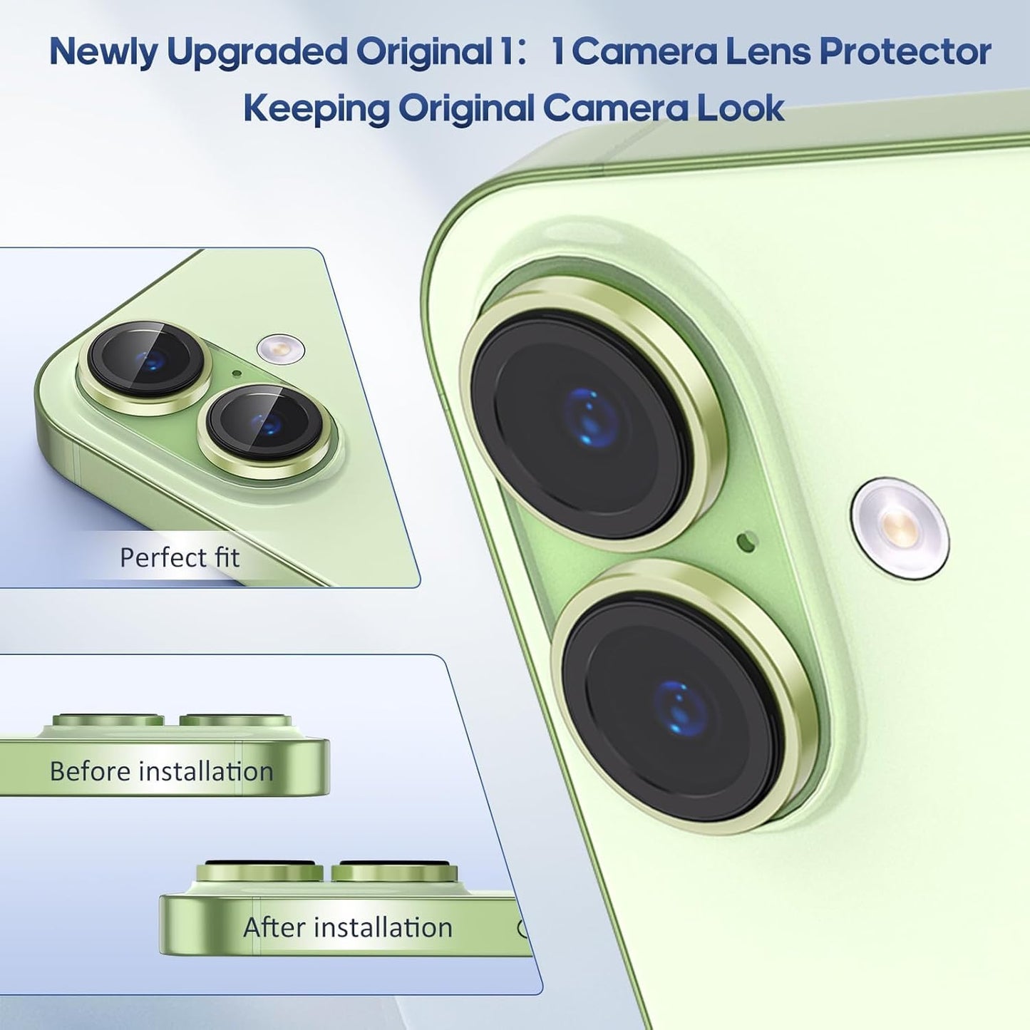 AIG Camera Lens Protector for iPhone 17 with 9H Tempered Glass, Bling Metal Ring, Scratch-Proof, HD Clear, Case Friendly – Green