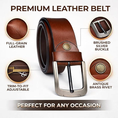 Premium Men's Genuine Leather Belt – Classic Pin Buckle Casual & Formal Waist Belt for Jeans, Trousers & Office Wear (Brown)