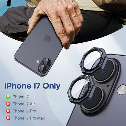 AIG Camera Lens Protector for iPhone 17 Pro / 17 Pro Max / 16 Pro – 9H Tempered Glass Octagon Metal Ring Cover (Black, HD Clear, Easy Install)