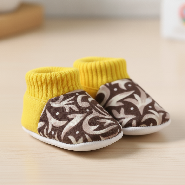 Baby Soft Sock Shoes – Comfortable Pre-Walker Footwear (Yellow & Brown)