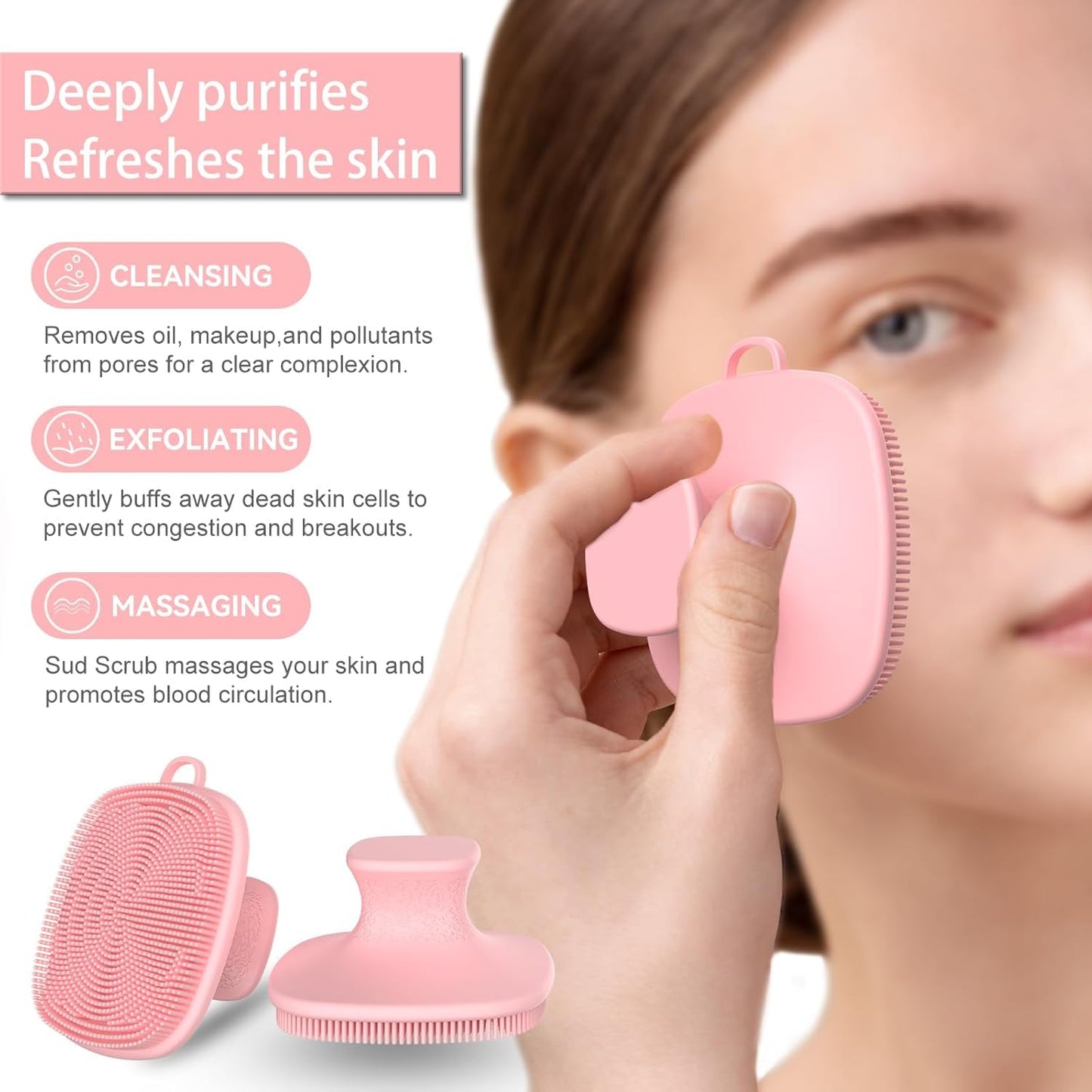 Silicone Face Scrubber (Pink, 2 Pack) – Soft Deep Cleansing Brush