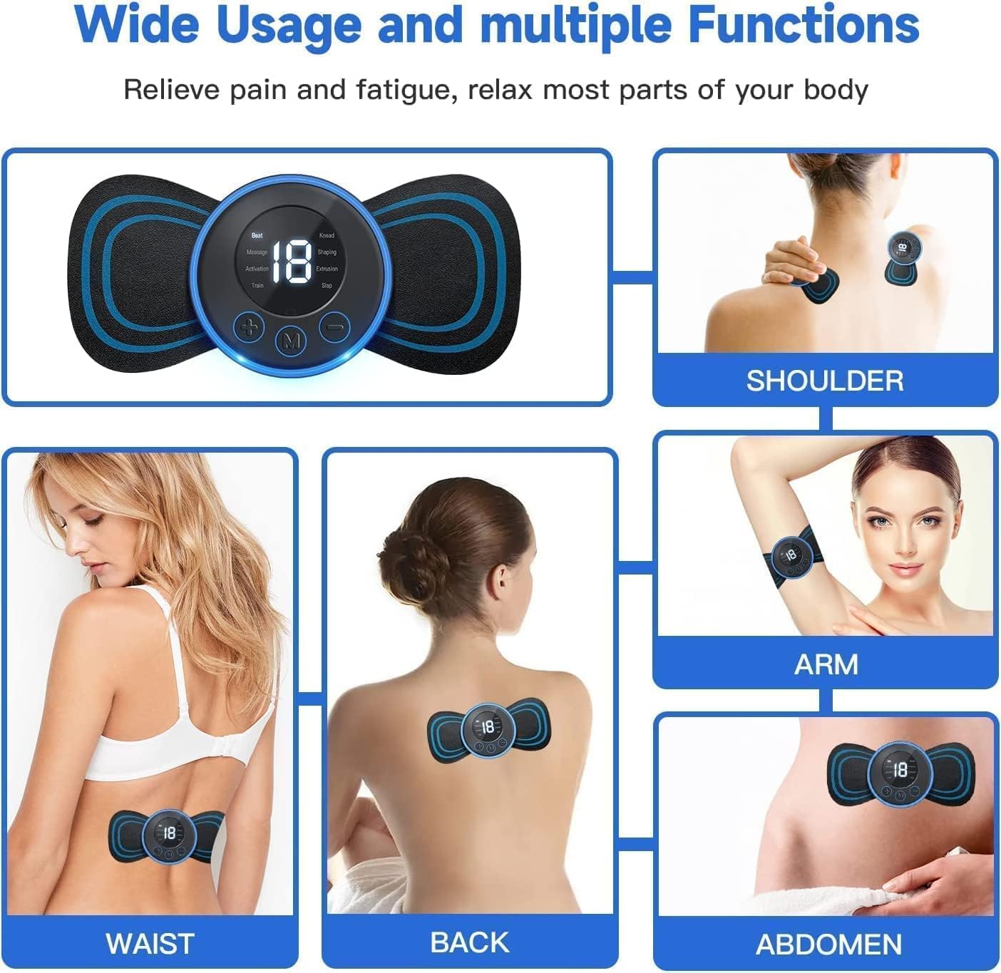 Wireless EMS Muscle Stimulator Abdominal Trainer | USB Rechargeable TENS Pulse Massager | Smart LCD Display | Portable Body Muscle Toning & Pain Relief Device for Abs, Arms, Legs & Waist