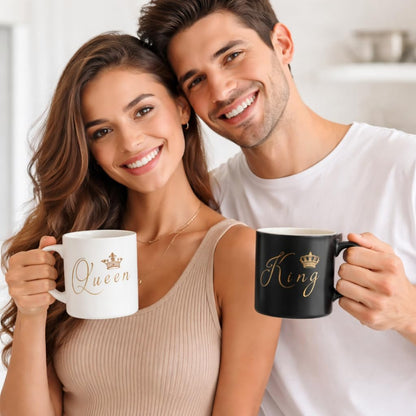 King & Queen Ceramic Coffee Mug Set – Premium Couple Tea & Coffee Cups for Husband & Wife | Romantic Gift for Anniversary, Wedding, Valentine & Birthday (Set of 2)