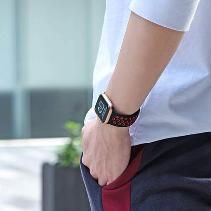 AIG Sports Silicone Band for Apple Watch / iWatch 42mm 44mm 45mm 46mm 49mm – Soft Silicone Sport Strap Compatible with Apple Watch Series 1-9, SE & Ultra (BLACK & RED)