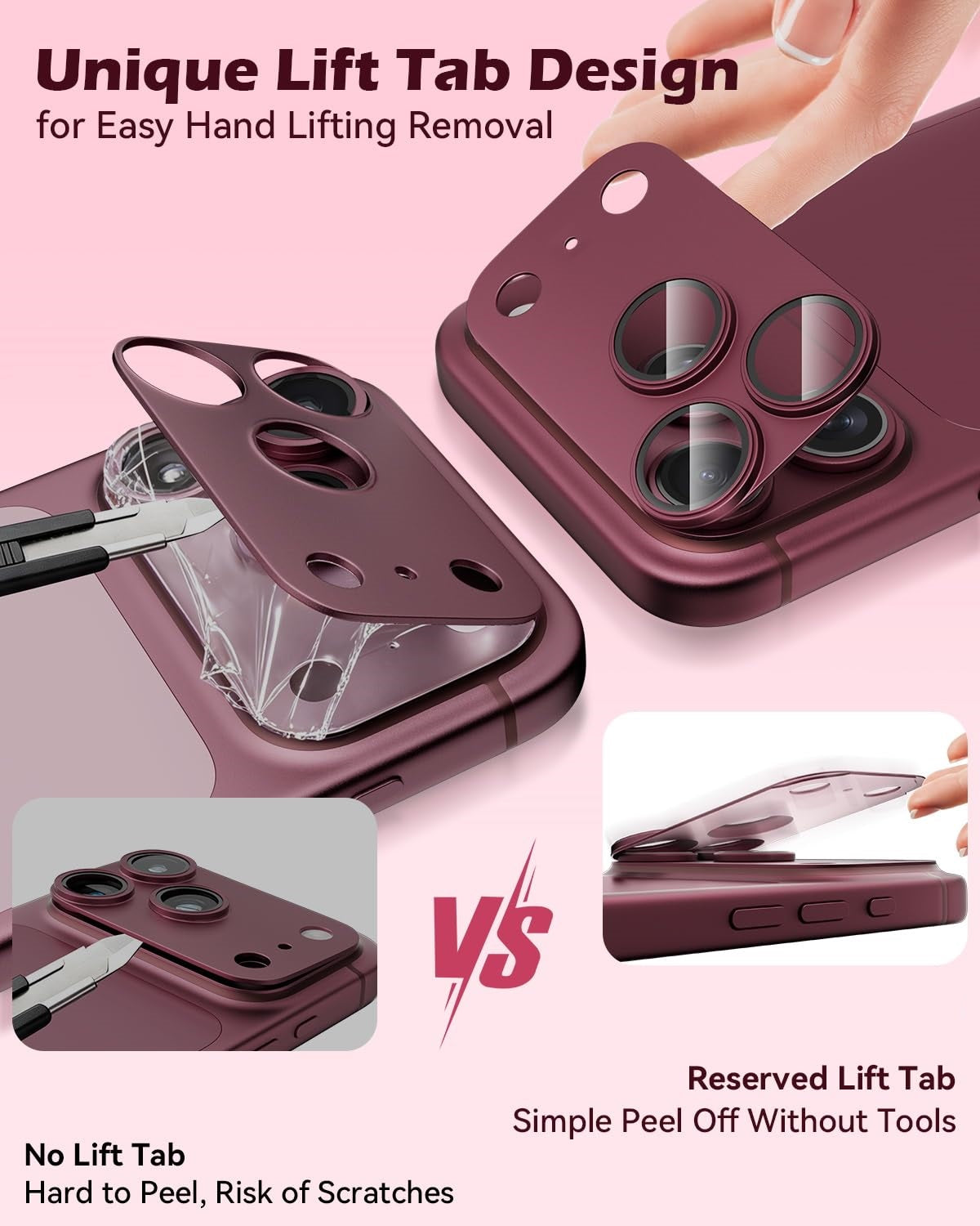 AIG Premium All-Metal Camera Lens Protector for iPhone 18 Pro – Dark Cherry
