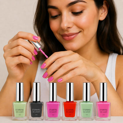 Stunning Nail Lacquer Set of 6 Multicolor Nail Polish Combo Pack 10ml Each Long Lasting Glossy Finish for Women & Girls