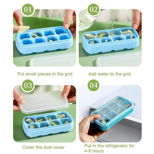 AIG 3 Pack Skyblue Silicone Ice Cube Tray with Lid – 8 Large Cavities, Flexible Easy Release, BPA Free