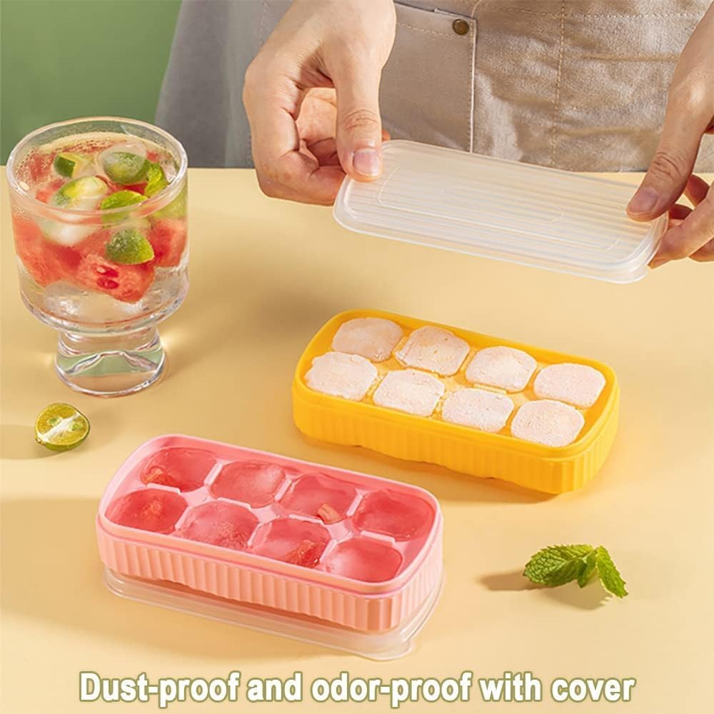AIG 3 Pack Pink Silicone Ice Cube Tray with Lid – 8 Large Cavities, Flexible Easy Release, BPA Free