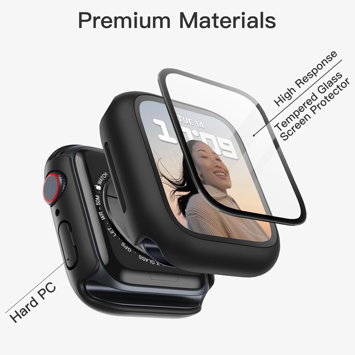 AIG Cover Case with Screen Protector for Apple Watch Series 9/8/7 (45mm) – All-Round Protective Case with Built-in Tempered Glass – High Sensitivity Touch – 2 Pack (Black)