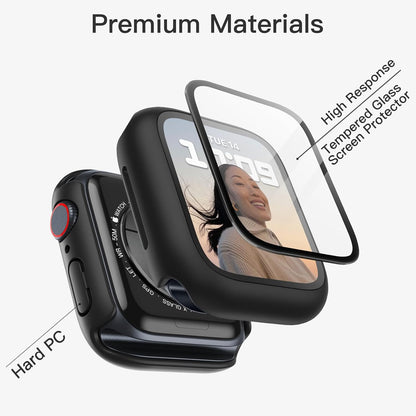 AIG Cover Case with Screen Protector for Apple Watch Series 9/8/7 (45mm) – All-Round Protective Case with Built-in Tempered Glass – High Sensitivity Touch – 2 Pack (Black)