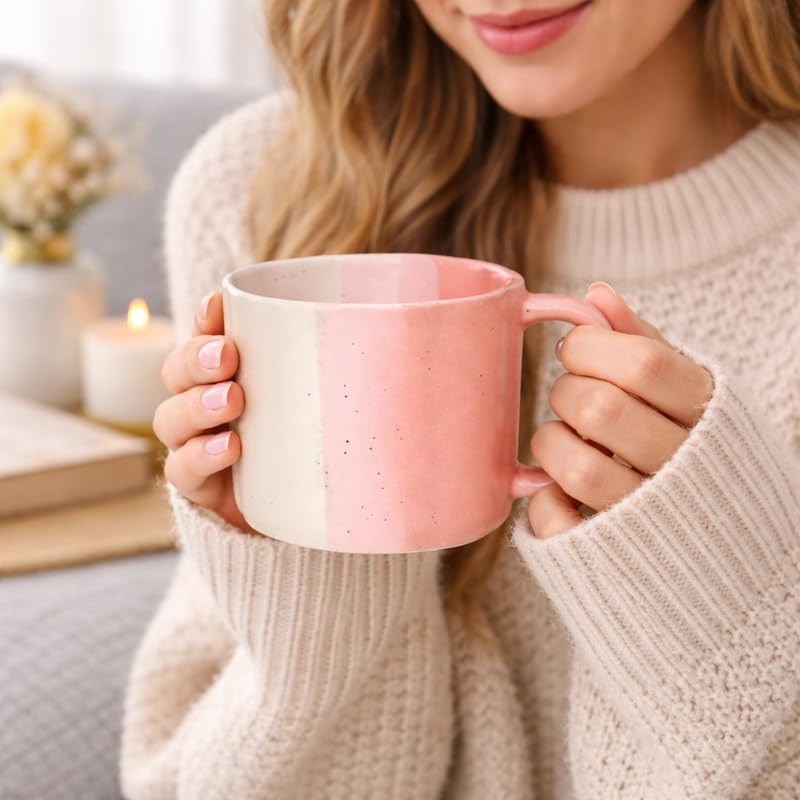 Ceramic Tea Mug & Bowl Gift Set (6 Tea Mugs + 2 Ceramic Bowls) Premium Quality Tea Cup Set for Home Kitchen Office Stylish Tea Coffee Serving Set with Gift Box | Pink