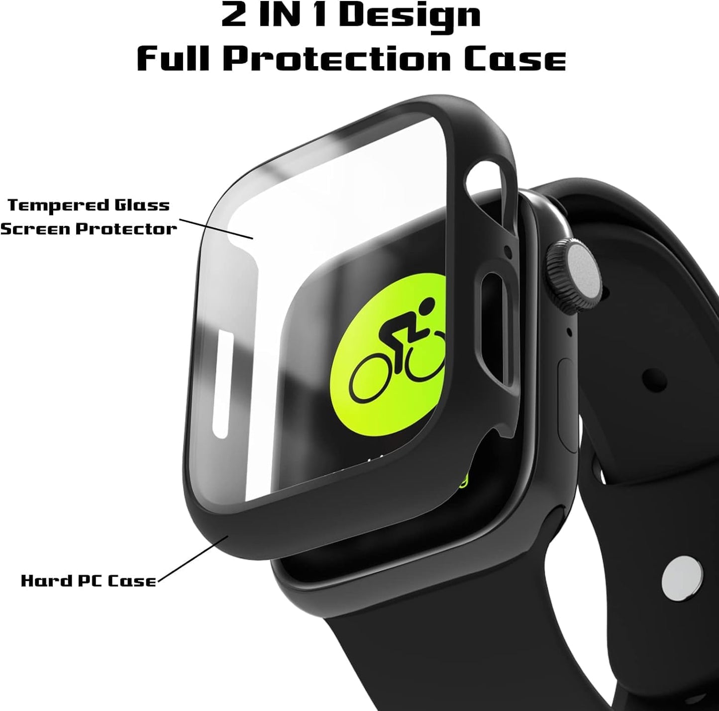 AIG Bumper Hard Case with Tempered Glass for Apple Watch Compatible with Series 6/5/4, 40mm Ultra-Thin Protective Cover with iWatch Screen Protector - Black (02 PACK)