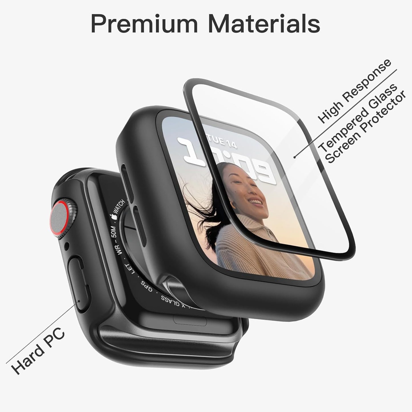 AIG Clear Hard Case with Tempered Glass for Apple Watch 40mm (Series 4/5/6) - Black (04 PACK)