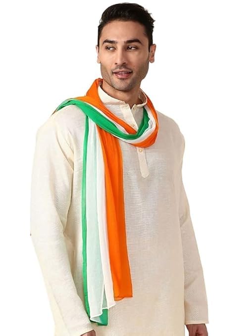 Men’s Tie-Dye Chiffon Dupatta – Tricolour Tiranga Chunni for Independence Day & Republic Day | Lightweight 2.25 Meter Fabric | Festive Patriotic Shawl for Events & Celebrations (Pack of 1)