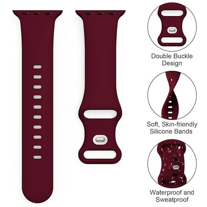 AIG Sports Silicone Band for Apple Watch / iWatch 42mm 44mm 45mm 46mm 49mm – Soft Silicone Sport Strap Compatible with Apple Watch Series 1-9, SE & Ultra (Wine Red)