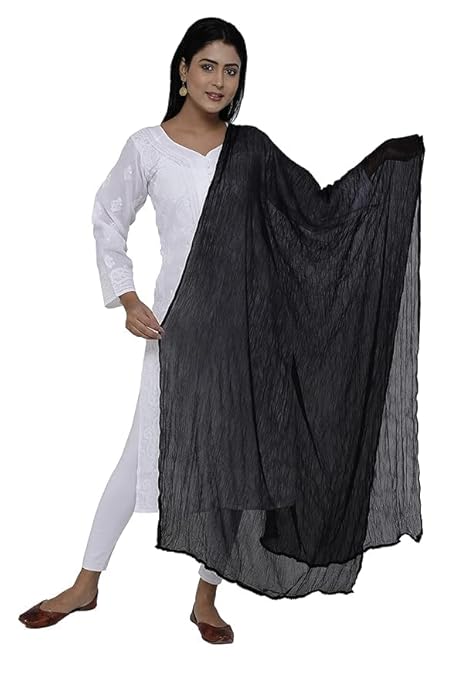 AIG THE FASHION Women’s Chiffon Dupatta – Lightweight Plain Casual Scarf, Wrap & Chunni for Girls – Black