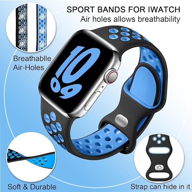 AIG Silicone Sport Band Compatible with Apple Watch 42mm - Black & Blue