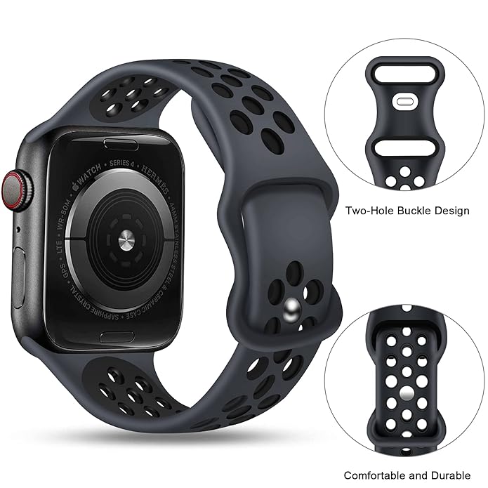 AIG Sports Silicone Band for Apple Watch / iWatch 42mm 44mm 45mm 46mm 49mm – Soft Silicone Sport Strap Compatible with Apple Watch Series 1-9, SE & Ultra (BLACK)