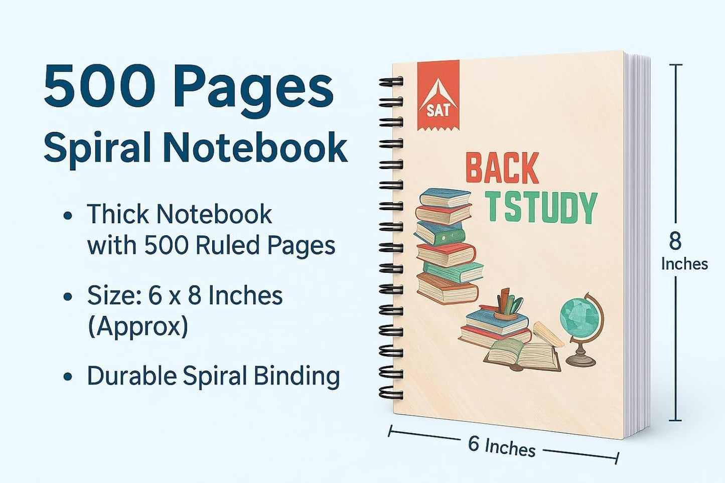 SAT Study Time Spiral Notebook – Premium Spiral Bound Notebook for School, College & Office | Smooth Writing Journal for Students (200 Pages)