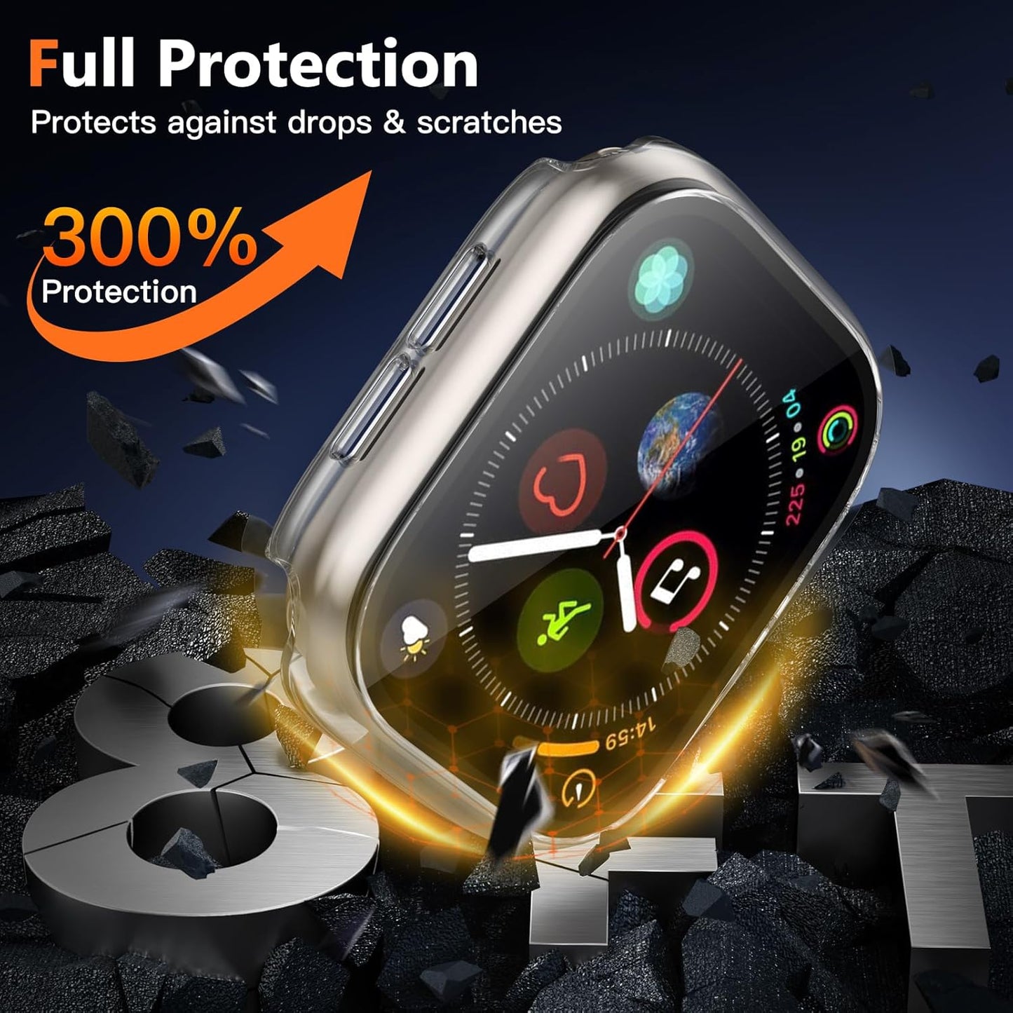 AIG Apple Watch 41mm Hard Case with Tempered Glass Screen Protector, Ultra-Thin Protective Cover for Series 9, 8 & 7, Clear/Transparent (3 Pack)