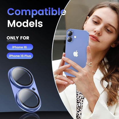AIG Camera Lens Protector for iPhone 16 / 16 Plus – Tempered Glass with Metal Frame - Blue Joint